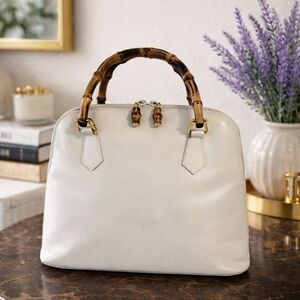 Gucci Vintage Beige Satchel with Bamboo Handles